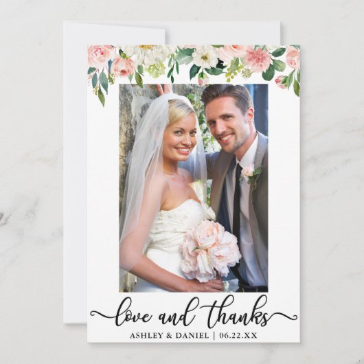 Carte De Remerciements Mariage Love and Thanks Pink Blush Floral Photo (Devant)
