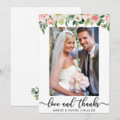 Carte De Remerciements Mariage Love and Thanks Pink Blush Floral Photo (Devant / Derrière)