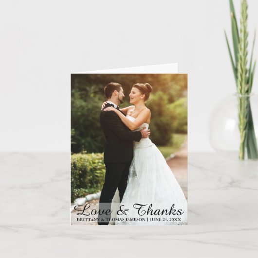 Carte De Remerciements Mariage Love & Thanks Mariée & Groom Photo Note (Devant)