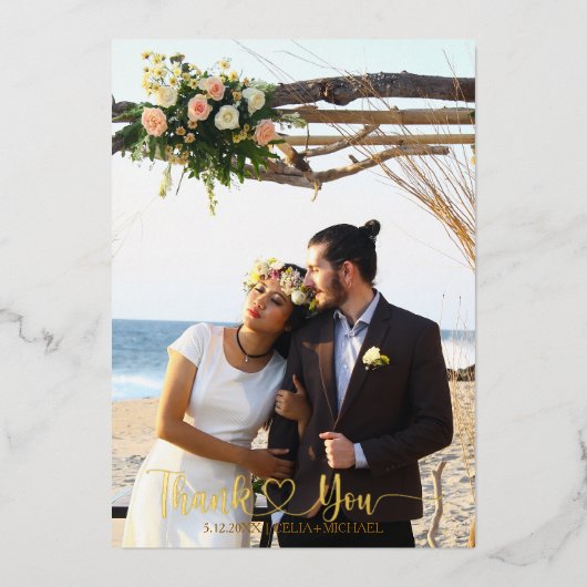 Carte de remerciements Mariage Luxe Gold Foil avec (Recto)