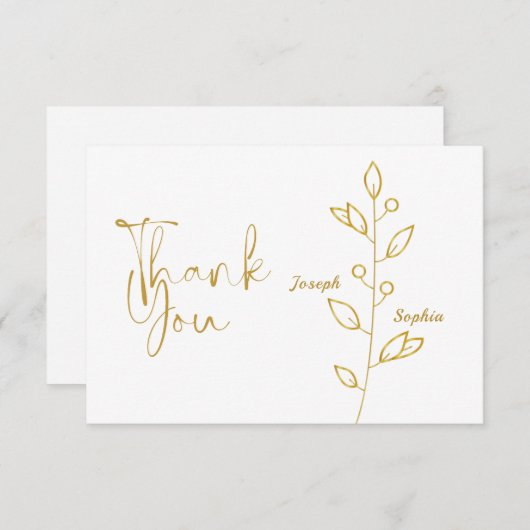 Carte De Remerciements Mariage Luxueux Doré & Feuilles D'or (Devant / Derrière)