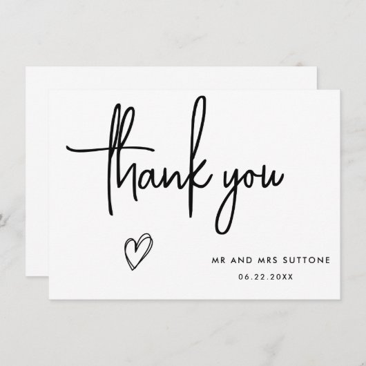 Carte de remerciements mariage manuscrit, concepti (Devant / Derrière)