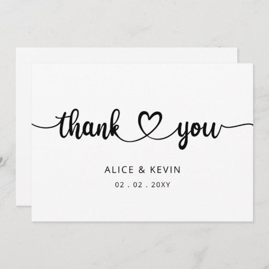 Carte De Remerciements Mariage manuscrit élégant à script simple (Devant / Derrière)