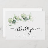 Carte De Remerciements Mariage manuscrit Eucalyptus Green Folid (Devant / Derrière)