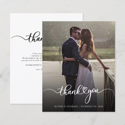 Carte de remerciements Mariage manuscrit photo (Devant / Derrière)