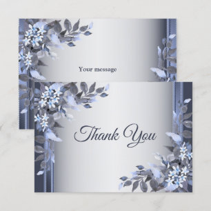 Carte De Remerciements Mariage Marine Bleu Floral Argent Élégant