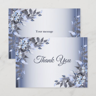 Carte De Remerciements Mariage Marine Bleu Floral Argent Élégant