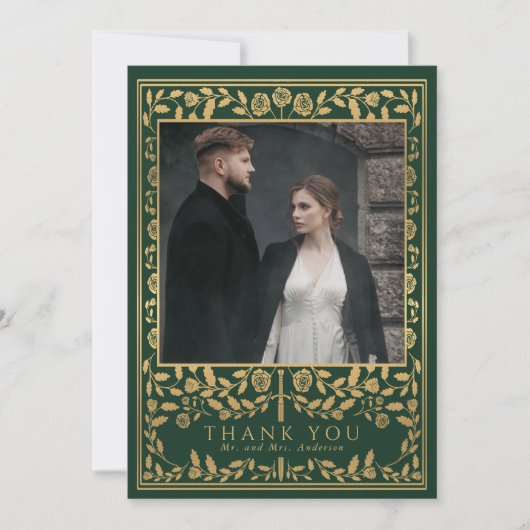 Carte De Remerciements Mariage médiéval royal vert (Devant)