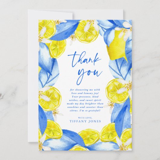 Carte De Remerciements Mariage Méditerranéen Citron Jaune et Bleu (Devant)