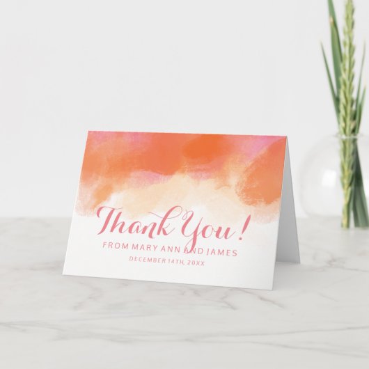 Carte De Remerciements Mariage "Merci" Aquarelle Corail Rose Pâle (Devant)