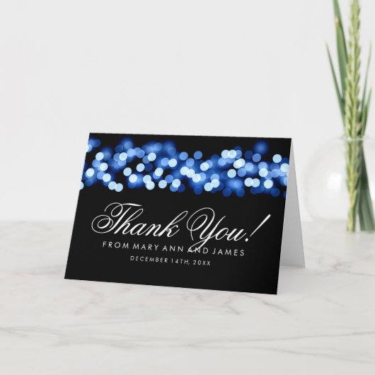 Carte De Remerciements Mariage "Merci" Blue Hollywood Glam (Devant)