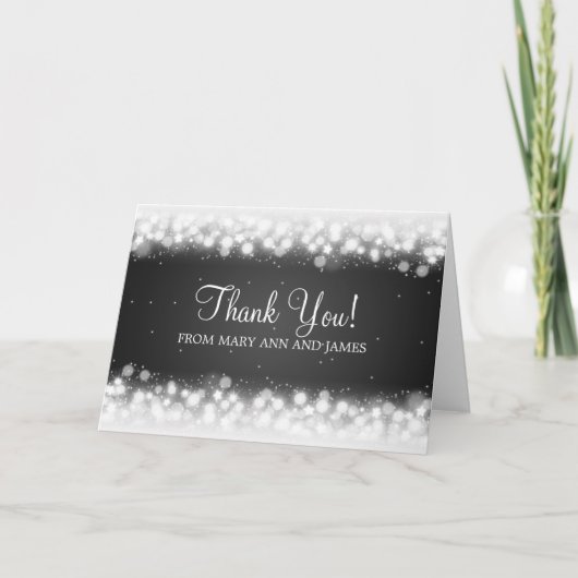 Carte De Remerciements Mariage "Merci" Magic Sparkle Noir (Devant)