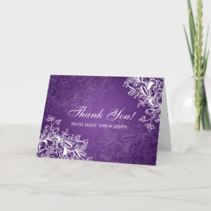 Carte De Remerciements Mariage "Merci" Tourbillons Vintage Violet