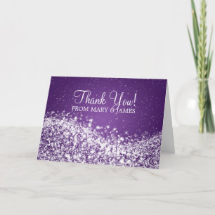 Carte De Remerciements Mariage "Merci" Vague Étincelante Violet