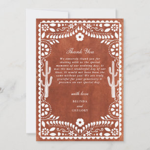 Carte De Remerciements Mariage mexicain en papier découpé Terracotta Brun
