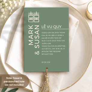 Carte De Remerciements Mariage Minimal Bilingue Vietnamien Vert