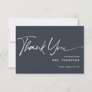 Carte De Remerciements Mariage minimal moderne bleu de minuit avec écritu