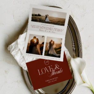 Carte De Remerciements Mariage minimaliste 3 photos terracotta plié