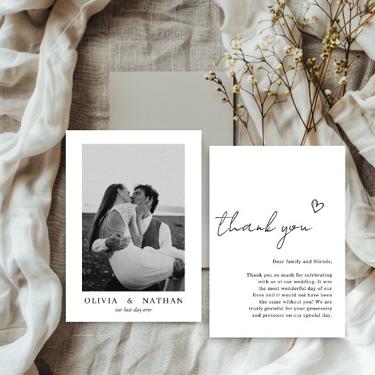 Carte De Remerciements Mariage minimaliste avec photo