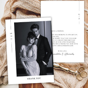 Carte De Remerciements Mariage Minimaliste Classique Photo Noir et Blanc