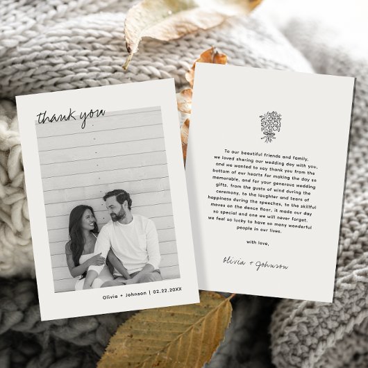 Carte De Remerciements Mariage minimaliste de bouquet photo tiré à la mai