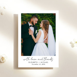Carte De Remerciements Mariage minimaliste de photo de script chic