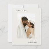 Carte De Remerciements Mariage minimaliste de photo neutre élégant (Devant)
