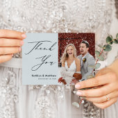 Carte De Remerciements Mariage minimaliste de script élégant bleu poussié