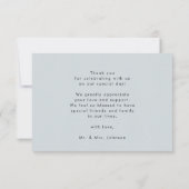 Carte De Remerciements Mariage minimaliste de script élégant bleu poussié (Dos)