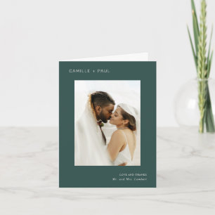 Carte De Remerciements Mariage minimaliste élégant de la photo verte de l