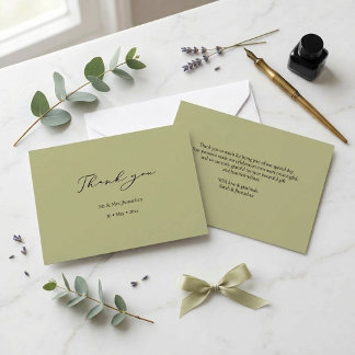 Carte De Remerciements Mariage Minimaliste et Chic Vert Sauge