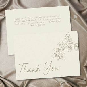 Carte De Remerciements Mariage Minimaliste Feuille de Chêne Automne Crème