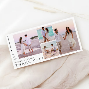 Carte De Remerciements Mariage minimaliste moderne à 4 photos en collage