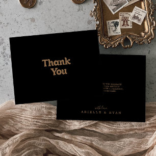 Carte De Remerciements Mariage minimaliste plat classique or noir
