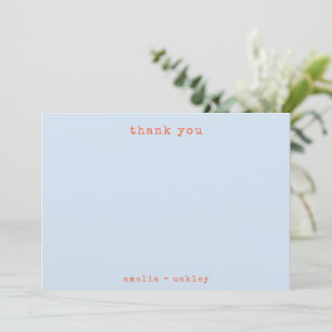 Carte De Remerciements Mariage Minimaliste Rétro Machine à Écrire Bleu Cl