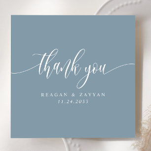 Carte De Remerciements Mariage Minimaliste Script Bleu Poussiéreux