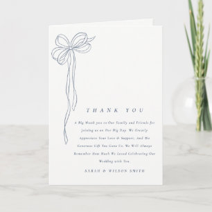 Carte De Remerciements Mariage Minimaliste Simple Bleu Cendré Nœud Papill