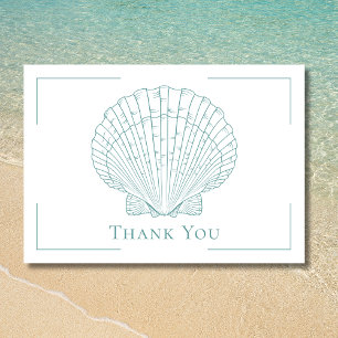 Carte De Remerciements Mariage Minimaliste Typographie Aqua & Coquillage