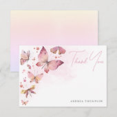Carte De Remerciements Mariage Modern Rose Pâle Papillons (Devant / Derrière)