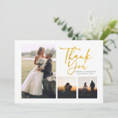 Carte De Remerciements Mariage moderne 4 Photo Gold (Debout devant)