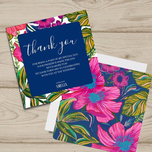 Carte De Remerciements Mariage moderne aquarelle florale rose chaud