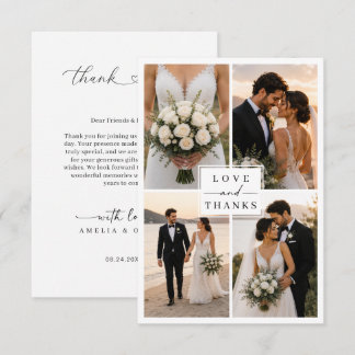 Carte De Remerciements Mariage moderne avec collage de photos et remercie