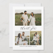 Carte De Remerciements Mariage moderne avec script de collage de 3 photos (Devant)