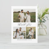 Carte De Remerciements Mariage moderne avec script de collage de 3 photos (Debout devant)