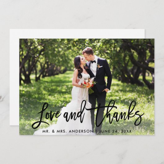 Carte De Remerciements Mariage Moderne Brush Script Love and Thanks Photo (Devant / Derrière)