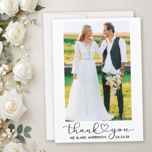 Carte De Remerciements Mariage Moderne Calligraphie Coeur Script Photo