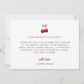 Carte De Remerciements Mariage Moderne Cerise sur le dessus Rose Ruban Fê (Dos)