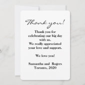 Carte De Remerciements Mariage moderne élégant à script blanc (Dos)