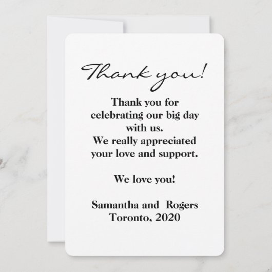 Carte De Remerciements Mariage moderne élégant à script blanc (Dos)