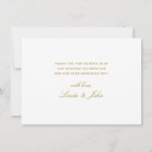 Carte De Remerciements Mariage Moderne Élégant en Or Blanc avec Écriture (Dos)